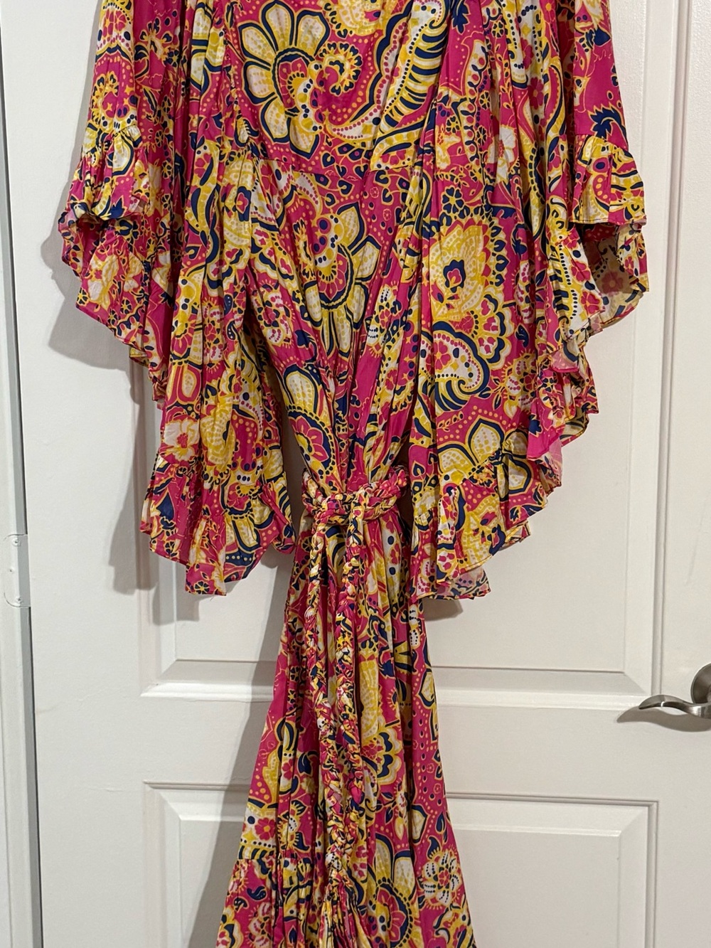 Pink and Yellow Floral Ruffle Maxi Dress